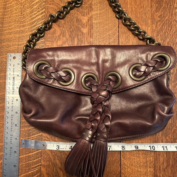 Kooba Brown Leather Clutch with Braided Tassels and Detach. Chain Handle - Picture 6 of 8